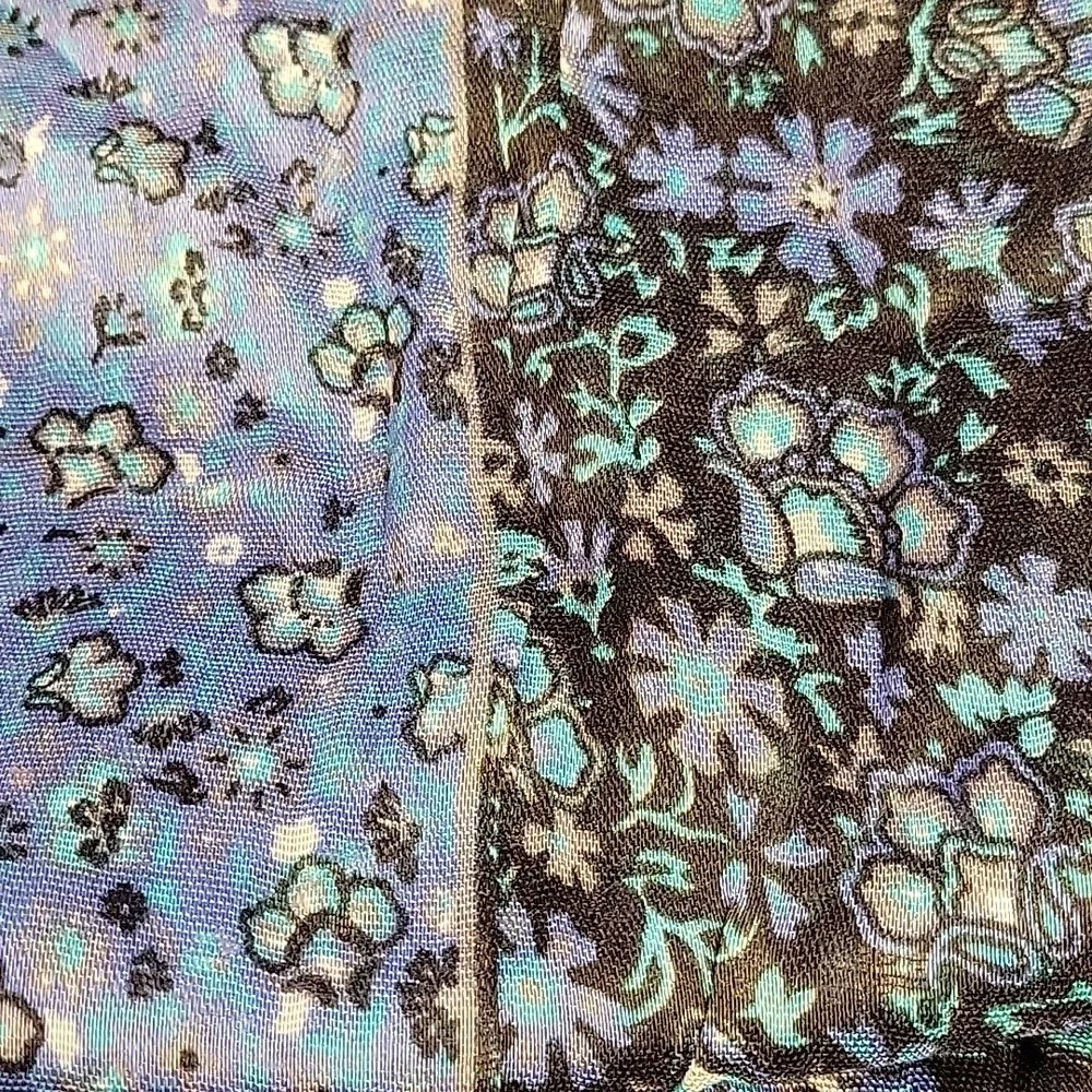 Floral Paisley Blue Black Fringe Scarf 25